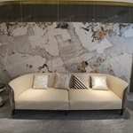 Warm Sand Leather Sofa Set with Natural Wood Veneer & Curved Silhouette